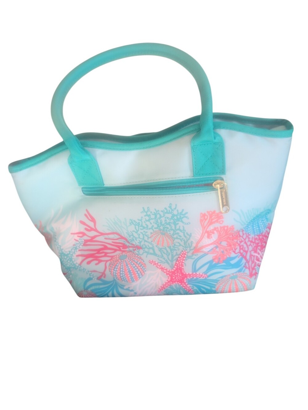 Tupperware Insulated Lunch Tote Beach Coral Starfish Print Aqua Cooler Bag Coast - Picture 3 of 9